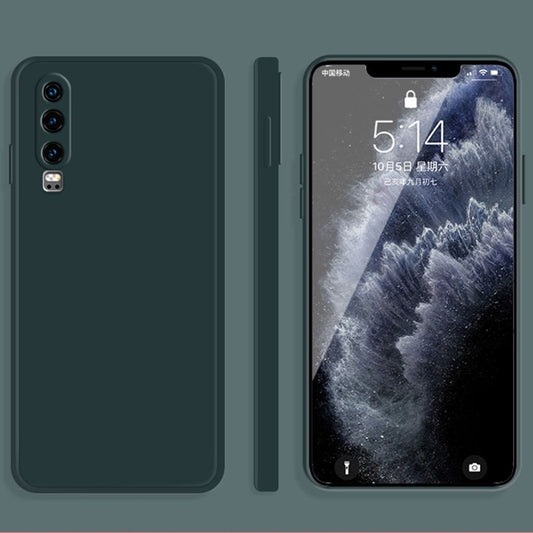 For Huawei P30 Solid Color Imitation Liquid Silicone Straight Edge Dropproof Full Coverage Protective Case(Dark Green) - Huawei Cases by PMC Jewellery | Online Shopping South Africa | PMC Jewellery