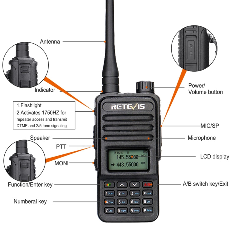 RETEVIS RT85 EU Frequency 136.000-174.000MHz+400.000-470.000MHz 200CHS Dual Band Digital Two Way Radio Handheld Walkie Talkie(Black) - Handheld Walkie Talkie by RETEVIS | Online Shopping South Africa | PMC Jewellery | Buy Now Pay Later Mobicred