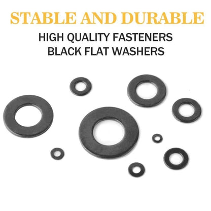 A5717 600 PCS 9 Sizes Black Carbon Steel Flat Washers Set - Booster Cable & Clip by PMC Jewellery | Online Shopping South Africa | PMC Jewellery | Buy Now Pay Later Mobicred