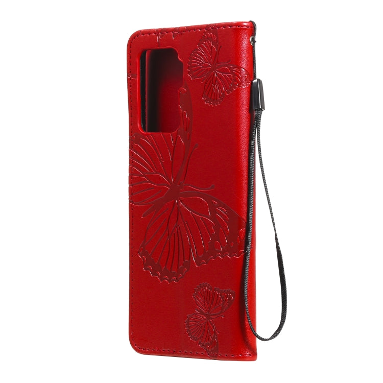For OPPO A94 5G / F19 Pro / Reno 5F Pressed Printing Butterfly Pattern Horizontal Flip PU Leather Case with Holder & Card Slots & Wallet & Lanyard(Red) - OPPO Cases by PMC Jewellery | Online Shopping South Africa | PMC Jewellery | Buy Now Pay Later Mobicred