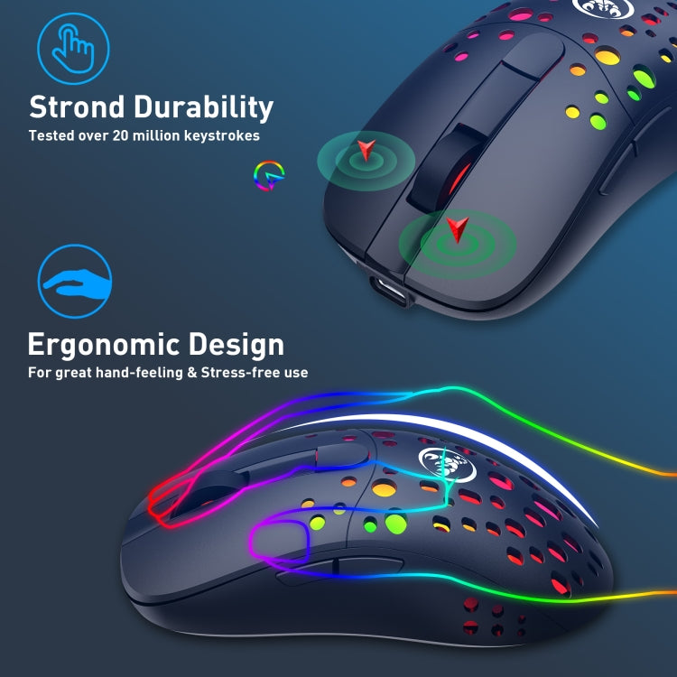 HXSJ T100 10000 DPI RGB Macro Definition Wired Wireless Dual-mode Mouse(Black) - free shipping - PMC Jewellery - Order now!