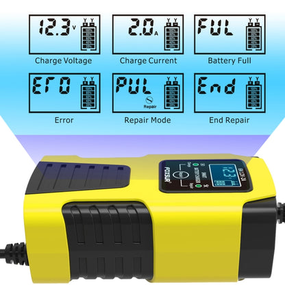 FOXSUR 2A / 6V / 12V Car / Motorcycle 3-stage Full Smart Battery Charger, Plug Type:EU Plug(Yellow) - Battery Charger by FOXSUR | Online Shopping South Africa | PMC Jewellery | Buy Now Pay Later Mobicred