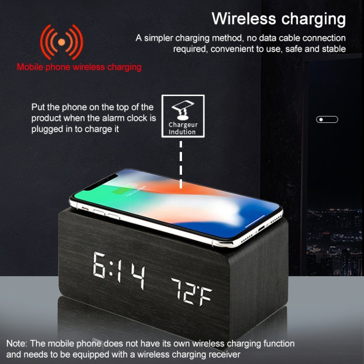 KD8801 5W Wooden Creative Wireless Charger LED Mirror Digital Display Sub-alarm Clock, Regular Style(Bamboo White Characters) - Wireless Charger by PMC Jewellery | Online Shopping South Africa | PMC Jewellery | Buy Now Pay Later Mobicred