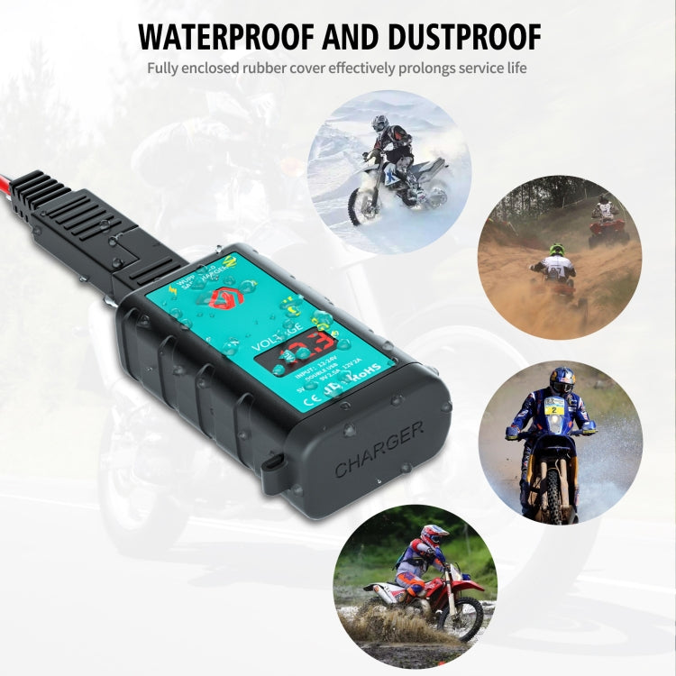 WUPP ZH-1422B3 DC12-24V Motorcycle Square Single USB + PD Fast Charging Charger with Switch + Voltmeter + Integrated SAE Socket + 1.4m OT Terminal Cable - Battery Charger by WUPP | Online Shopping South Africa | PMC Jewellery | Buy Now Pay Later Mobicred