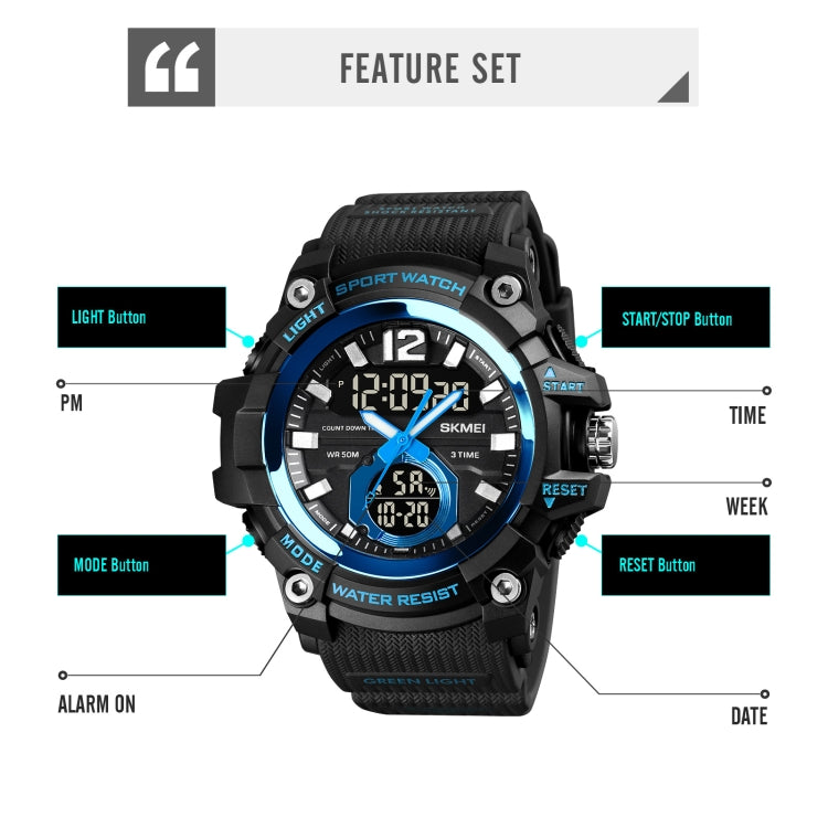 SKMEI 1725 Three Time LED Digital Display Timing Luminous Electronic Watch(Black) - free shipping - PMC TechLife - Order now!