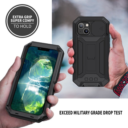 For iPhone 13 mini R-JUST Sliding Camera Shockproof Life Waterproof Dust-proof Metal + Silicone Protective Case with Holder (Black) - iPhone 13 mini Cases by R-JUST | Online Shopping South Africa | PMC Jewellery