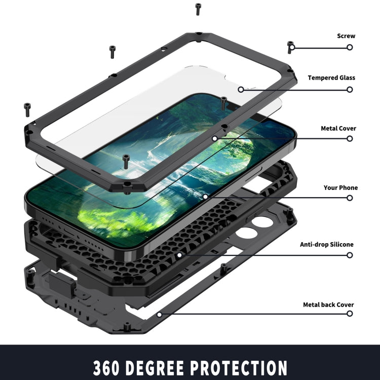 For iPhone 13 mini R-JUST Sliding Camera Shockproof Life Waterproof Dust-proof Metal + Silicone Protective Case with Holder (Black) - iPhone 13 mini Cases by R-JUST | Online Shopping South Africa | PMC Jewellery