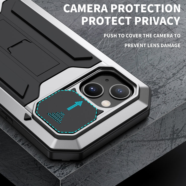For iPhone 13 mini R-JUST Sliding Camera Shockproof Life Waterproof Dust-proof Metal + Silicone Protective Case with Holder (Silver) - iPhone 13 mini Cases by R-JUST | Online Shopping South Africa | PMC TechLife