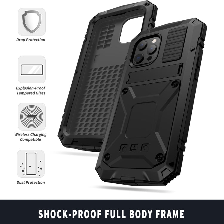 For iPhone 13 mini R-JUST Shockproof Waterproof Dust-proof Metal + Silicone Protective Case with Holder (Black) - iPhone 13 mini Cases by R-JUST | Online Shopping South Africa | PMC Jewellery