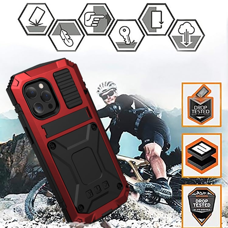 For iPhone 13 R-JUST Shockproof Waterproof Dust-proof Metal + Silicone Protective Case with Holder(Red) - iPhone 13 Cases by R-JUST | Online Shopping South Africa | PMC Jewellery