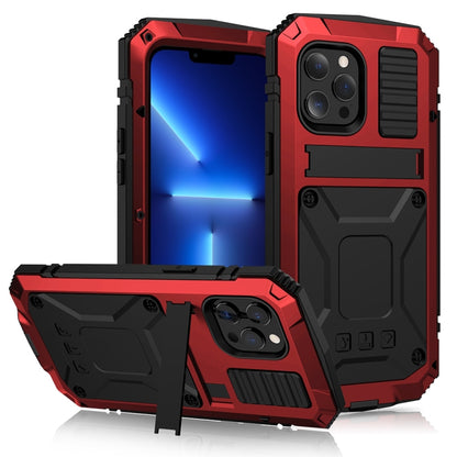 For iPhone 13 Pro R-JUST Shockproof Waterproof Dust-proof Metal + Silicone Protective Case with Holder (Red) - iPhone 13 Pro Cases by R-JUST | Online Shopping South Africa | PMC Jewellery