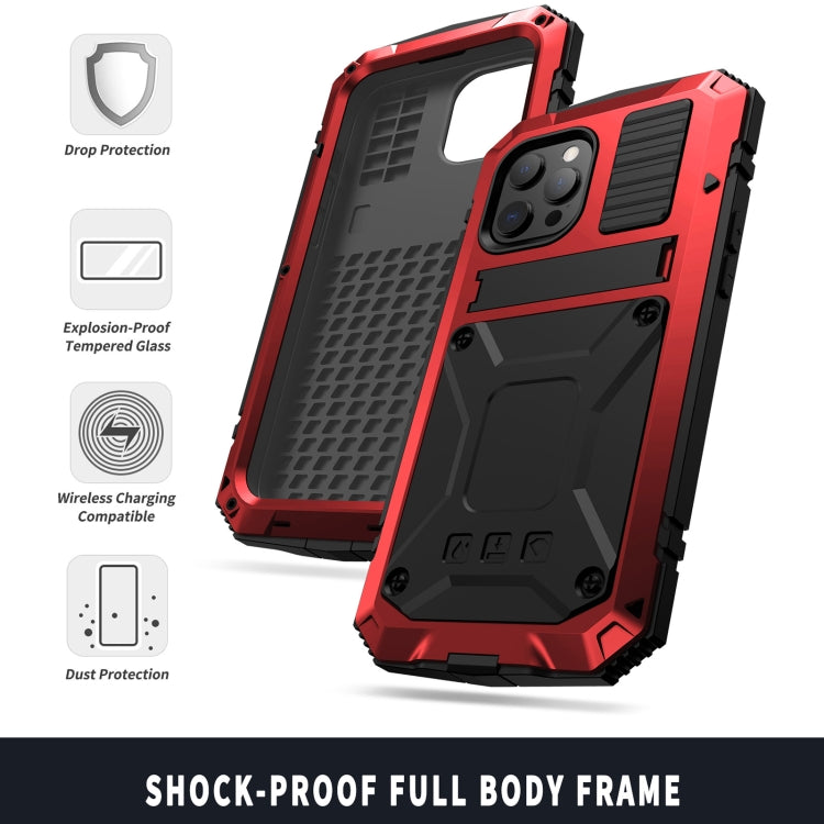 For iPhone 13 Pro R-JUST Shockproof Waterproof Dust-proof Metal + Silicone Protective Case with Holder (Red) - iPhone 13 Pro Cases by R-JUST | Online Shopping South Africa | PMC TechLife | Buy Now Pay Later Mobicred