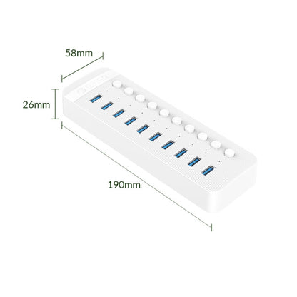 ORICO CT2U3-10AB-WH 10 In 1 Plastic Stripes Multi-Port USB HUB with Individual Switches, US Plug(White) - USB 3.0 HUB by ORICO | Online Shopping South Africa | PMC Jewellery | Buy Now Pay Later Mobicred