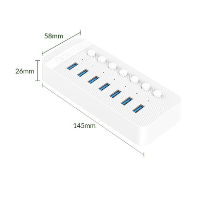 ORICO CT2U3-7AB-WH 7 In 1 Plastic Stripes Multi-Port USB HUB with Individual Switches, AU Plug(White) - USB 3.0 HUB by ORICO | Online Shopping South Africa | PMC Jewellery | Buy Now Pay Later Mobicred