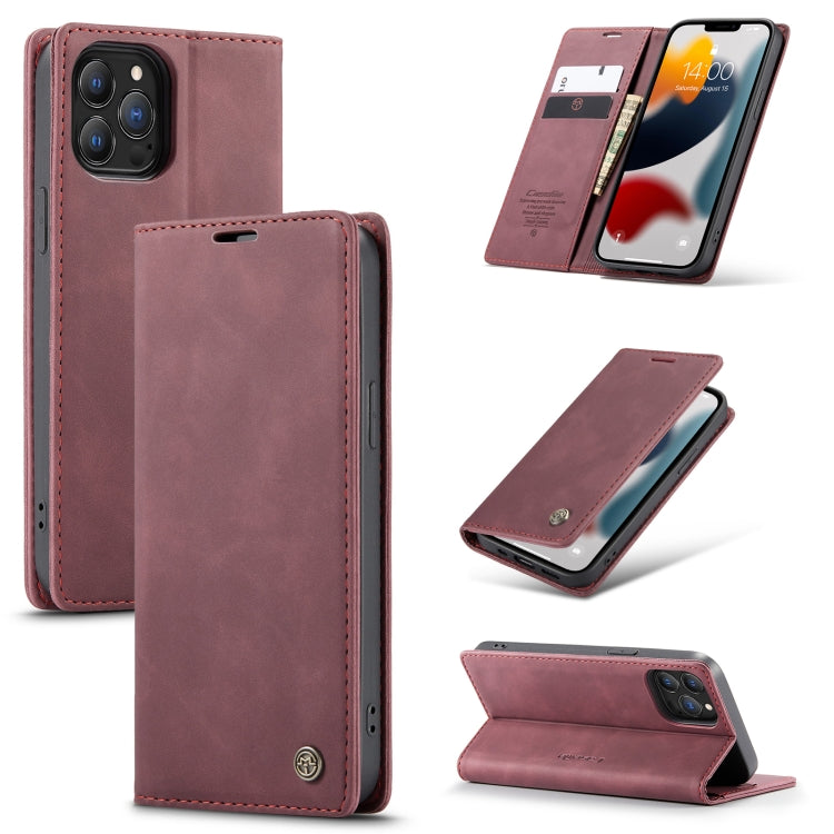 For iPhone 13 Pro CaseMe-013 Multifunctional Retro Frosted Horizontal Flip Leather Case with Card Slot & Holder & Wallet (Wine Red) - iPhone 13 Pro Cases by CaseMe | Online Shopping South Africa | PMC Jewellery | Buy Now Pay Later Mobicred