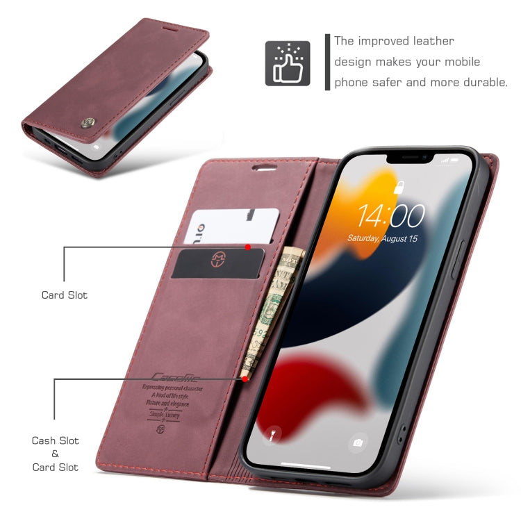 For iPhone 13 Pro CaseMe-013 Multifunctional Retro Frosted Horizontal Flip Leather Case with Card Slot & Holder & Wallet (Wine Red) - iPhone 13 Pro Cases by CaseMe | Online Shopping South Africa | PMC Jewellery | Buy Now Pay Later Mobicred