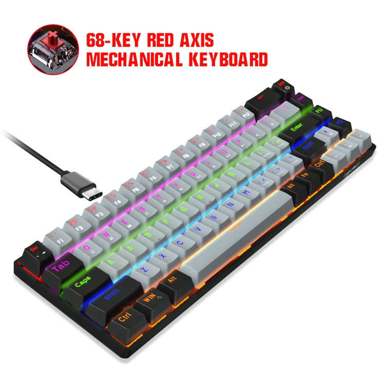 HXSJ V800 68 Keys Type-C Wired Cool Backlight Mechanical Keyboard(Red Shaft) - Wired Keyboard by HXSJ | Online Shopping South Africa | PMC Jewellery | Buy Now Pay Later Mobicred