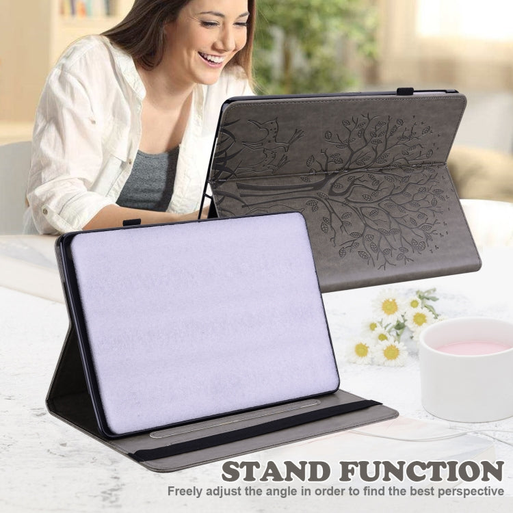 For Amazon Kindle Fire HD 10 / 10 Plus 2021 Tree & Deer Pattern Pressed Printing Horizontal Flip PU Leather Case with Holder & Card Slots(Grey) - Amazon by PMC TechLife | Online Shopping South Africa | PMC TechLife | Buy Now Pay Later Mobicred