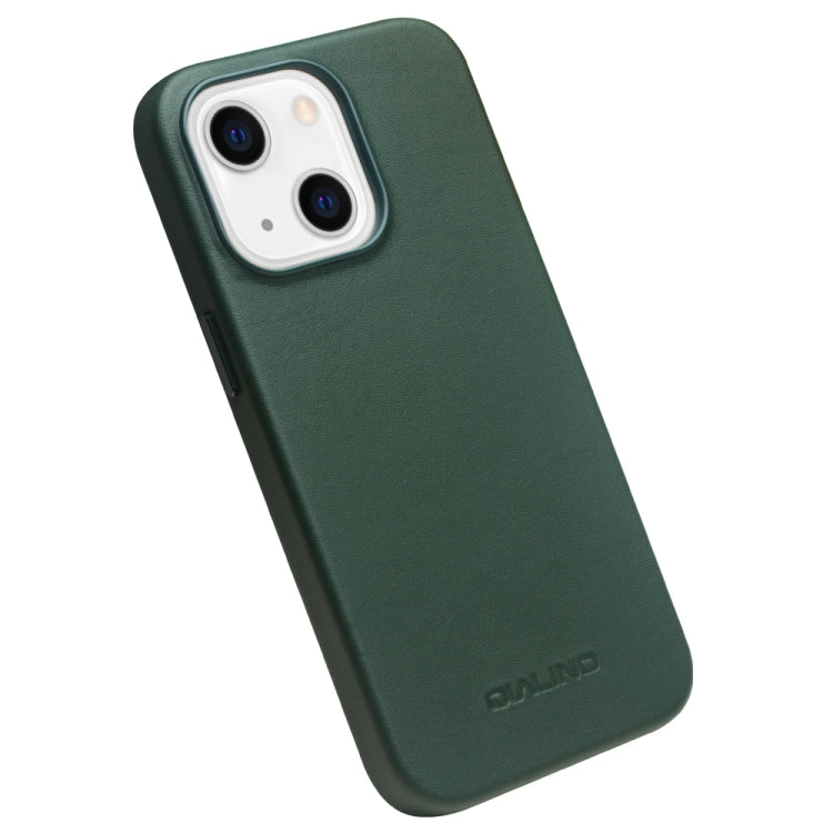 For iPhone 13 QIALINO Nappa Cowhide MagSafe Magnetic Protective Case(Dark Green) - iPhone 13 Cases by QIALINO | Online Shopping South Africa | PMC Jewellery | Buy Now Pay Later Mobicred