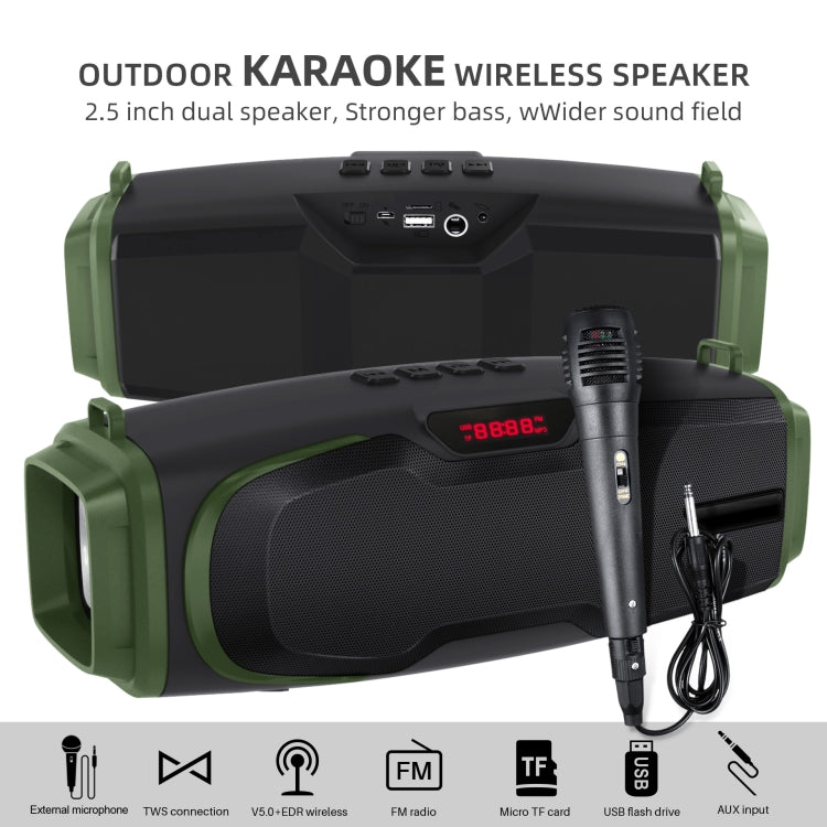 New Rixing NR-6012M Bluetooth 5.0 Portable Outdoor Karaoke Wireless Bluetooth Speaker with Microphone & Shoulder Strap(Green) - Desktop Speaker by NewRixing | Online Shopping South Africa | PMC Jewellery | Buy Now Pay Later Mobicred