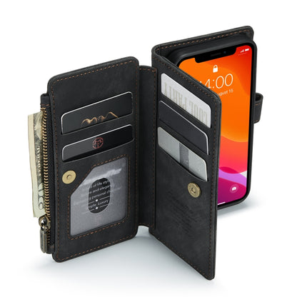 For iPhone 12 mini CaseMe-C30 PU + TPU Multifunctional Horizontal Flip Leather Case with Holder & Card Slot & Wallet & Zipper Pocket (Black) - iPhone 12 mini Cases by CaseMe | Online Shopping South Africa | PMC Jewellery | Buy Now Pay Later Mobicred