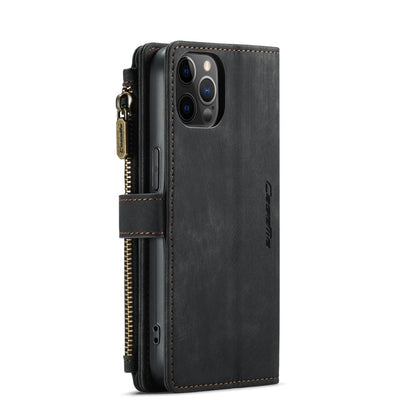 For iPhone 12 / 12 Pro CaseMe-C30 PU + TPU Multifunctional Horizontal Flip Leather Case with Holder & Card Slot & Wallet & Zipper Pocket(Black) - iPhone 12 / 12 Pro Cases by CaseMe | Online Shopping South Africa | PMC Jewellery | Buy Now Pay Later Mobicred