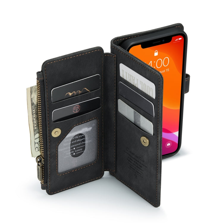 For iPhone 12 / 12 Pro CaseMe-C30 PU + TPU Multifunctional Horizontal Flip Leather Case with Holder & Card Slot & Wallet & Zipper Pocket(Black) - iPhone 12 / 12 Pro Cases by CaseMe | Online Shopping South Africa | PMC Jewellery | Buy Now Pay Later Mobicred