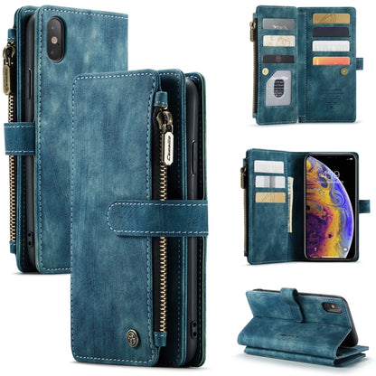 For iPhone XS Max CaseMe-C30 PU + TPU Multifunctional Horizontal Flip Leather Case with Holder & Card Slot & Wallet & Zipper Pocket(Blue) - More iPhone Cases by CaseMe | Online Shopping South Africa | PMC Jewellery | Buy Now Pay Later Mobicred