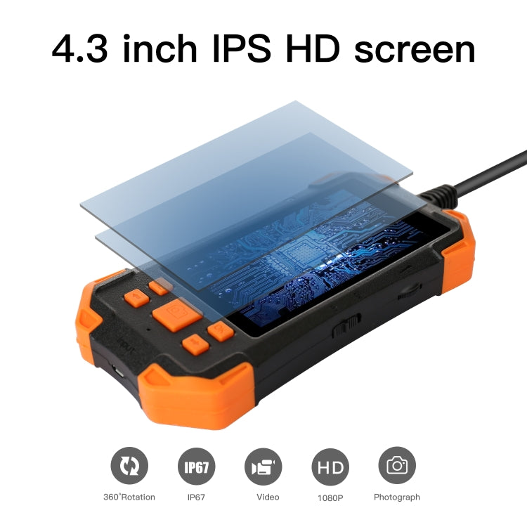 T20 4.3 inch IPS Color Screen 7.9mm Dual Cameras Waterproof Hard Cable Digital Endoscope, Length:5m(Black Orange) -  by PMC Jewellery | Online Shopping South Africa | PMC Jewellery | Buy Now Pay Later Mobicred