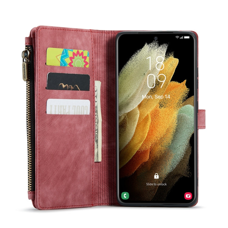 For Samsung Galaxy S21 Ultra 5G CaseMe-C30 PU + TPU Multifunctional Horizontal Flip Leather Case with Holder & Card Slot & Wallet & Zipper Pocket(Red) - Galaxy S21 Ultra 5G Cases by CaseMe | Online Shopping South Africa | PMC Jewellery | Buy Now Pay Later Mobicred