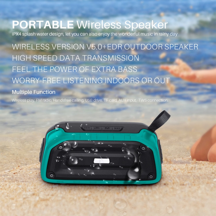 New Rixing NR-906 TWS Waterproof Bluetooth Speaker Support Hands-free Call / FM with Handle(Army Green) - Desktop Speaker by NewRixing | Online Shopping South Africa | PMC Jewellery | Buy Now Pay Later Mobicred