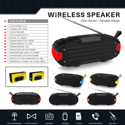 New Rixing NR-907FM TWS Outdoor Bluetooth Speaker Support Hands-free Call / FM with Handle & Antenna(Orange) - Desktop Speaker by NewRixing | Online Shopping South Africa | PMC Jewellery | Buy Now Pay Later Mobicred