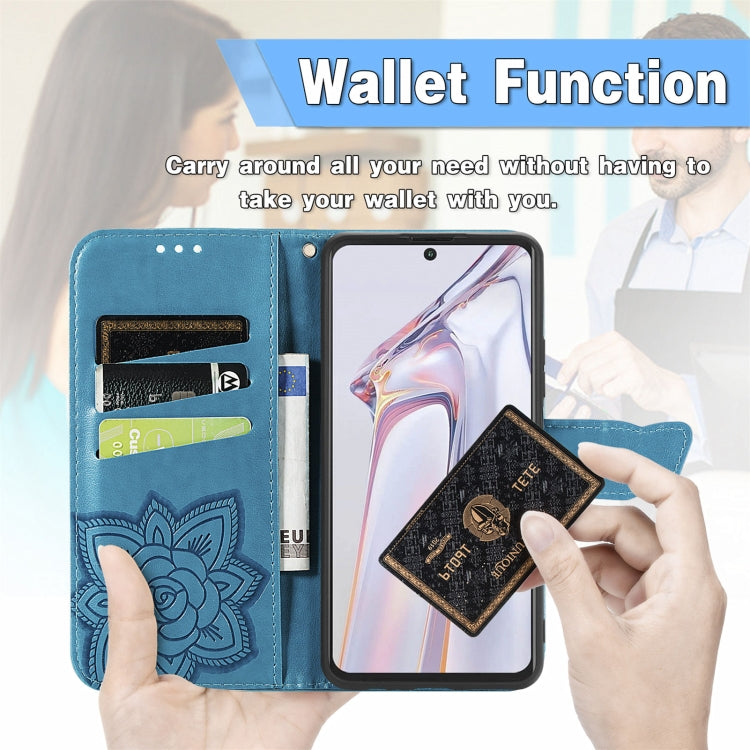 For Blackview A100 Butterfly Love Flower Embossed Horizontal Flip Leather Case with Holder & Card Slots & Wallet & Lanyard(Blue) - More Brand by PMC Jewellery | Online Shopping South Africa | PMC Jewellery | Buy Now Pay Later Mobicred