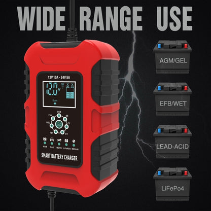 FOXSUR 10A 12V 7-segment Motorcycle / Car Smart Battery Charger, Plug Type:EU Plug(Red) - Battery Charger by FOXSUR | Online Shopping South Africa | PMC Jewellery | Buy Now Pay Later Mobicred