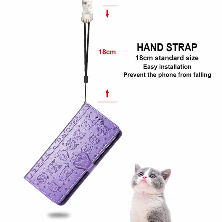 For Blackview A100 Lovely Cat and Dog Embossing Pattern Horizontal Flip Leather Case , with Holder & Card Slots & Wallet & Cartoon Clasp & Lanyard(Purple) - More Brand by PMC Jewellery | Online Shopping South Africa | PMC Jewellery | Buy Now Pay Later Mobicred