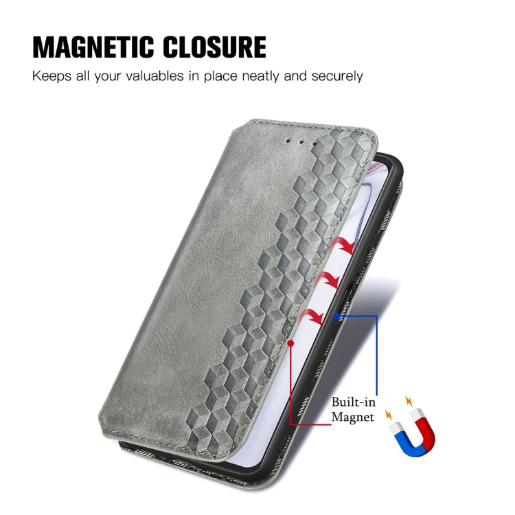 For Blackview A100 Cubic Grid Pressed Horizontal Flip Magnetic PU Leather Case with Holder & Card Slots & Wallet(Grey) - free shipping - PMC TechLife - Order now!