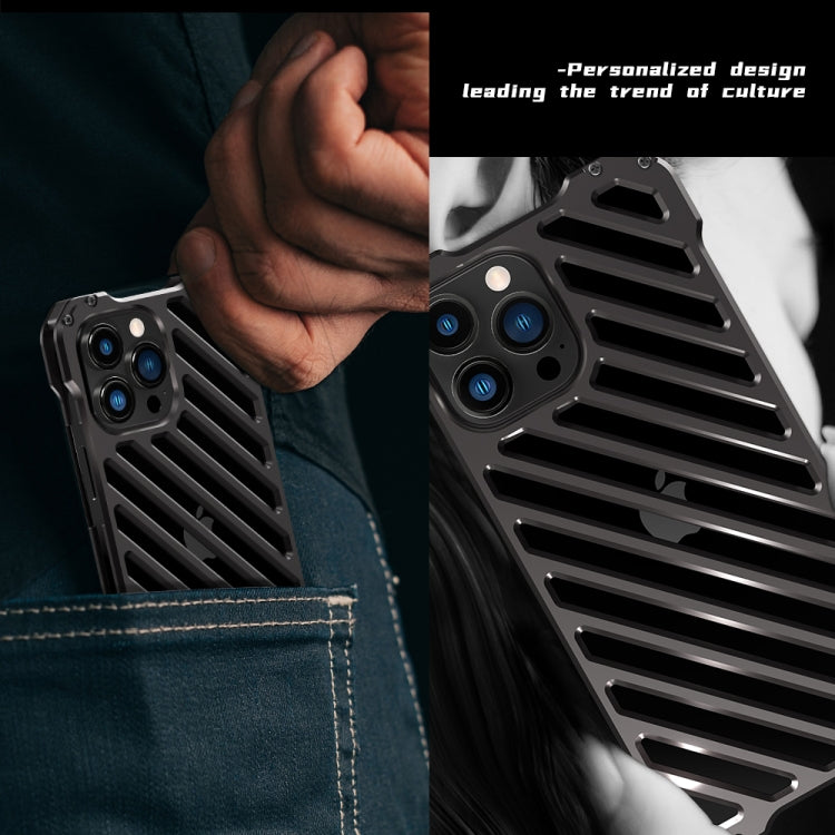 For iPhone 12 R-JUST RJ-50 Hollow Breathable Armor Metal Shockproof Protective Case(Silver Grey) - iPhone 12 / 12 Pro Cases by R-JUST | Online Shopping South Africa | PMC Jewellery