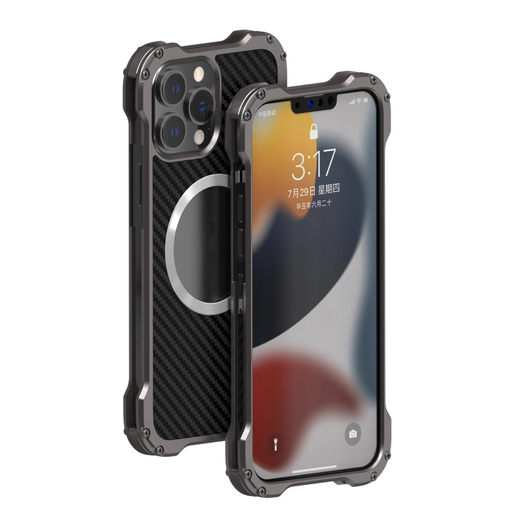 For iPhone 13 Pro R-JUST RJ51 Hollow Shockproof Metal Protective Case (Dark Grey) - iPhone 13 Pro Cases by R-JUST | Online Shopping South Africa | PMC TechLife | Buy Now Pay Later Mobicred