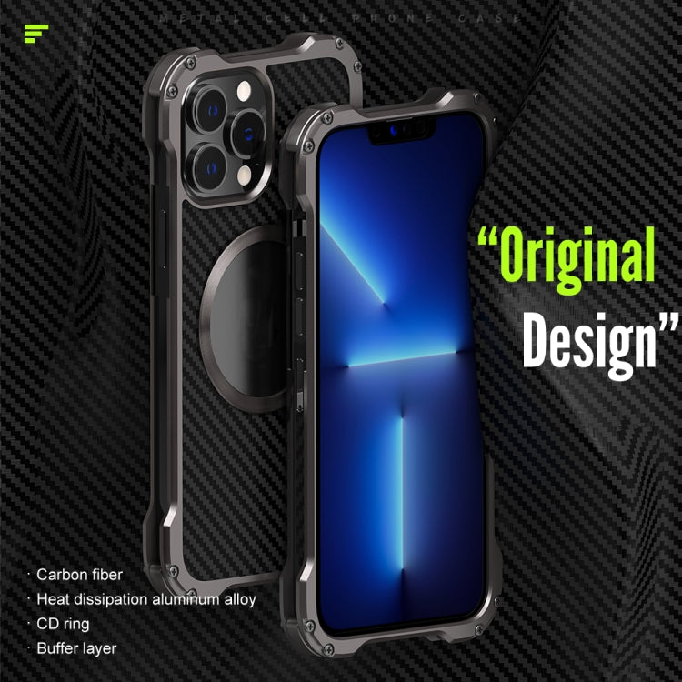 For iPhone 13 Pro R-JUST RJ51 Hollow Shockproof Metal Protective Case (Dark Grey) - iPhone 13 Pro Cases by R-JUST | Online Shopping South Africa | PMC TechLife | Buy Now Pay Later Mobicred
