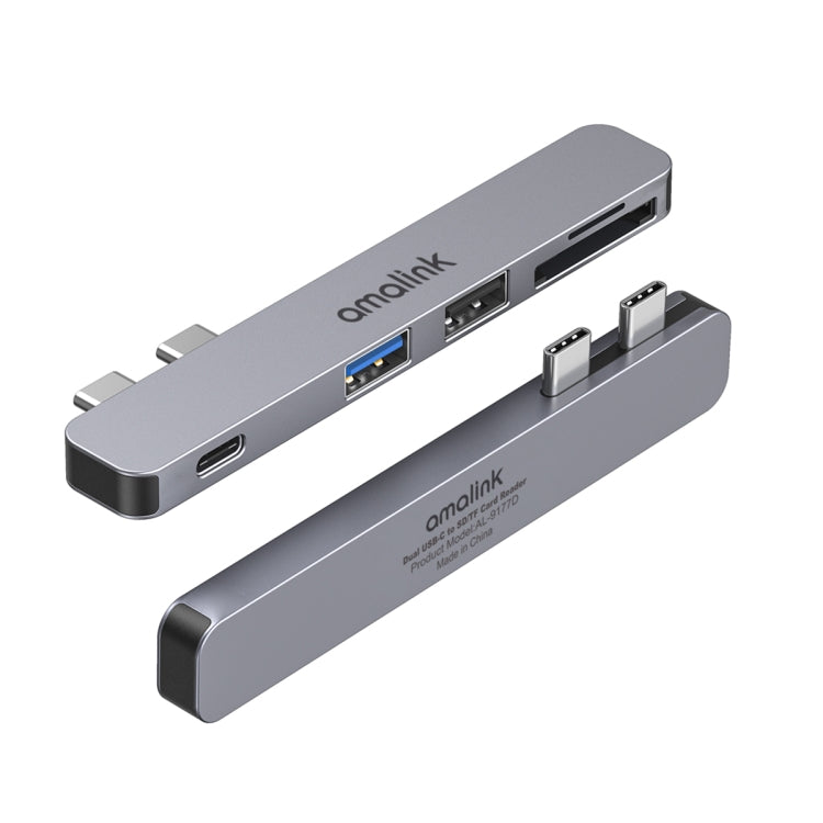 amalink 9177D Dual Type-C / USB-C to SD/TF Card Reader(Grey) - Card Reader by amalink | Online Shopping South Africa | PMC Jewellery | Buy Now Pay Later Mobicred