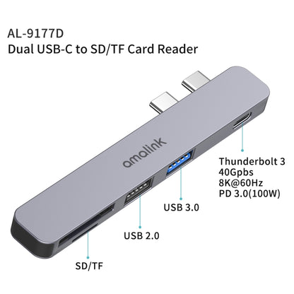 amalink 9177D Dual Type-C / USB-C to SD/TF Card Reader(Grey) - Card Reader by amalink | Online Shopping South Africa | PMC Jewellery | Buy Now Pay Later Mobicred