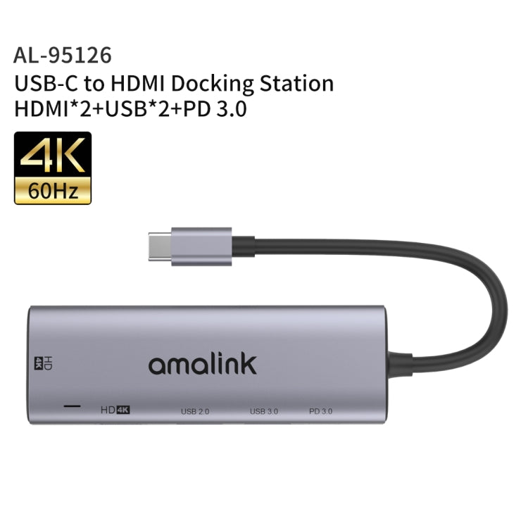 amalink 95126 Type-C / USB-C to Dual HDMI + 2 Ports USB + PD 3.0 Multi-function HUB(Grey) - USB HUB by amalink | Online Shopping South Africa | PMC Jewellery | Buy Now Pay Later Mobicred