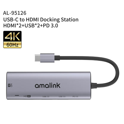 amalink 95126 Type-C / USB-C to Dual HDMI + 2 Ports USB + PD 3.0 Multi-function HUB(Grey) - USB HUB by amalink | Online Shopping South Africa | PMC Jewellery | Buy Now Pay Later Mobicred