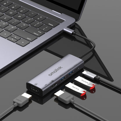 amalink 95126 Type-C / USB-C to Dual HDMI + 2 Ports USB + PD 3.0 Multi-function HUB(Grey) - USB HUB by amalink | Online Shopping South Africa | PMC Jewellery | Buy Now Pay Later Mobicred