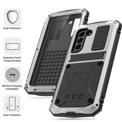 For Samsung Galaxy S21 FE R-JUST Rugged Phone Case with Holder(Silver) - Galaxy Phone Cases by R-JUST | Online Shopping South Africa | PMC Jewellery