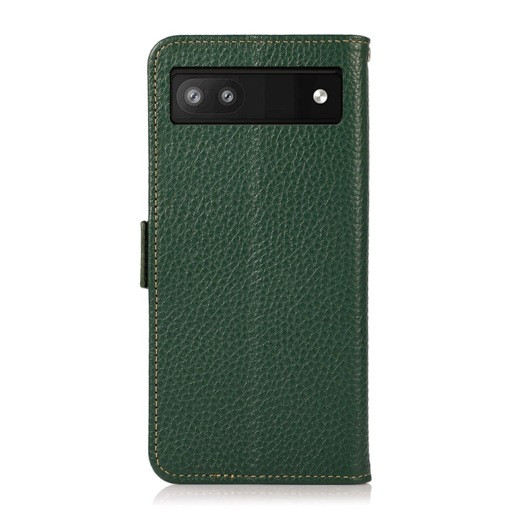 For Google Pixel 6a KHAZNEH Side-Magnetic Litchi Genuine Leather RFID Case(Green) - Google Cases by PMC TechLife | Online Shopping South Africa | PMC TechLife | Buy Now Pay Later Mobicred