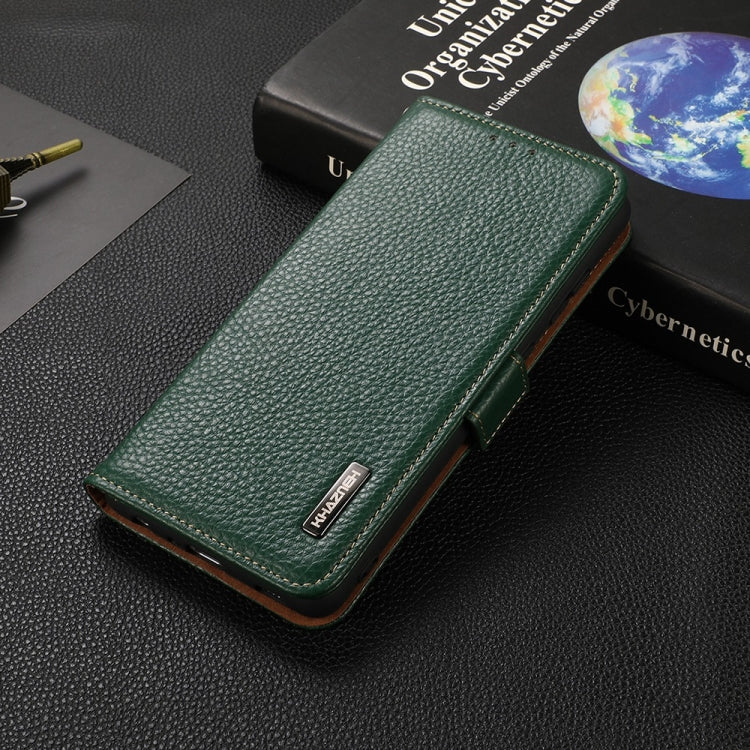 For Google Pixel 6a KHAZNEH Side-Magnetic Litchi Genuine Leather RFID Case(Green) - Google Cases by PMC TechLife | Online Shopping South Africa | PMC TechLife | Buy Now Pay Later Mobicred