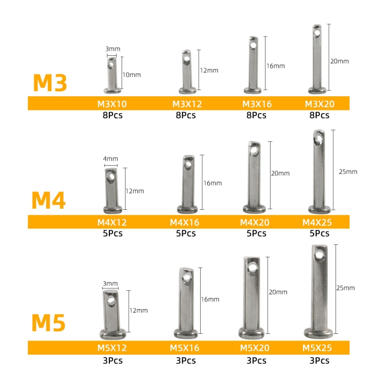 A6829 64 in 1 304 Stainless Steel Flat Head Single Hole Clevis Pins Assortment Kit - Booster Cable & Clip by PMC Jewellery | Online Shopping South Africa | PMC Jewellery | Buy Now Pay Later Mobicred