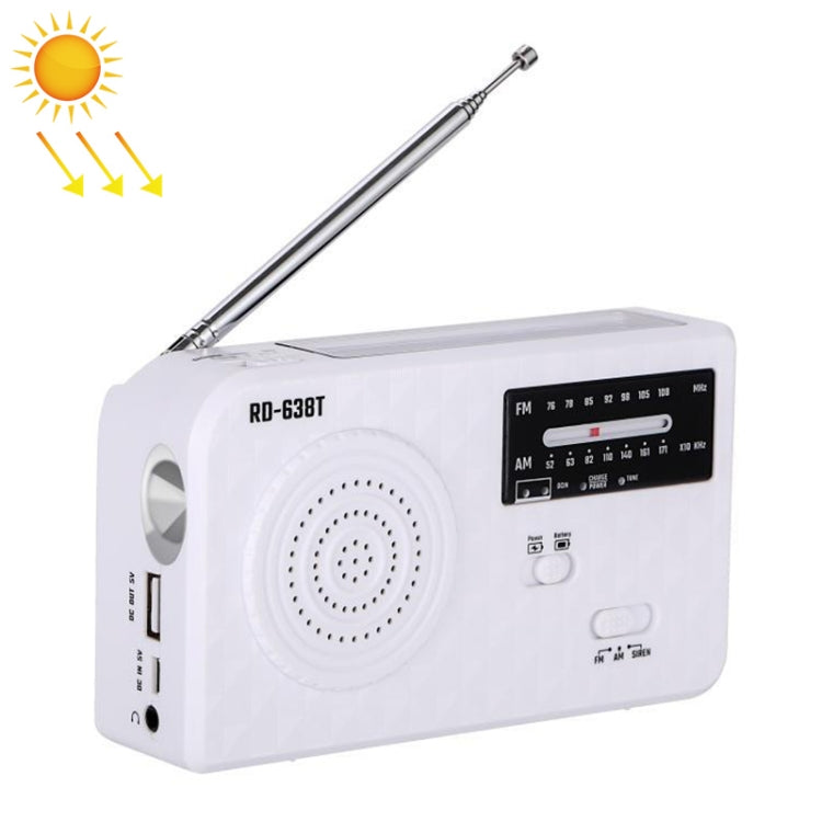 RD-638T Two-band Solar Powered AM / FM Radio Player Flashlight with Dynamo Function(White) - Radio Player by PMC TechLife | Online Shopping South Africa | PMC TechLife | Buy Now Pay Later Mobicred