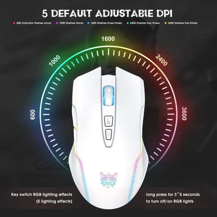 ONIKUMA CW905 2.4G RGB Lighting Wireless Mouse (Grey White) - Wireless Mice by ONIKUMA | Online Shopping South Africa | PMC Jewellery | Buy Now Pay Later Mobicred